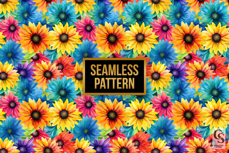 watercolor-rainbow-sunflowers-seamless-patterns