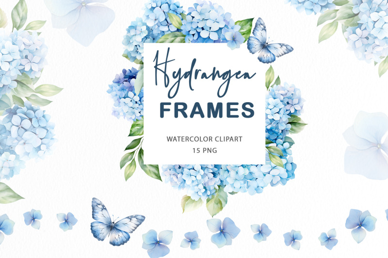 watercolor-blue-hydrangea-frames-clipart