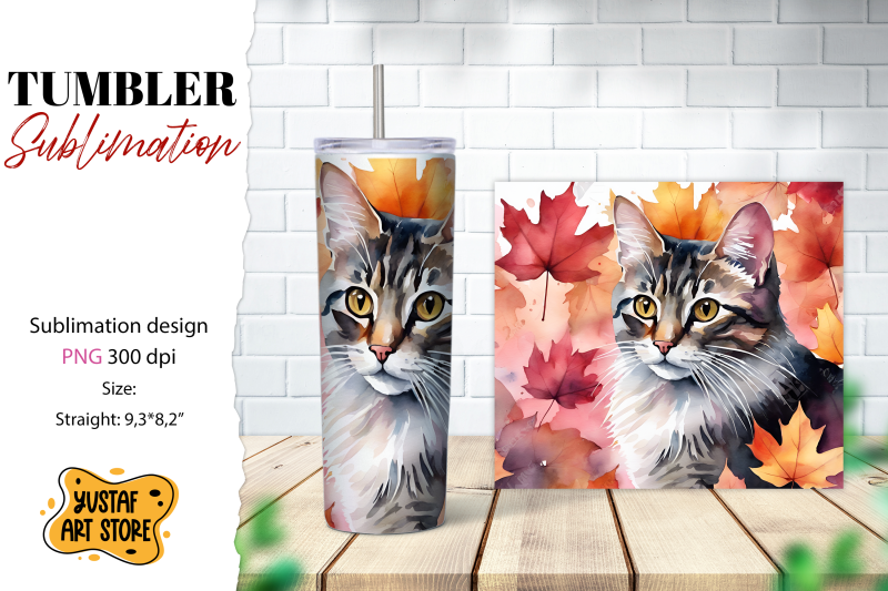 fall-tumbler-wrap-fall-cat-sublimation-design-cat-tumbler