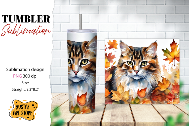 fall-tumbler-wrap-fall-cat-sublimation-design-cat-tumbler