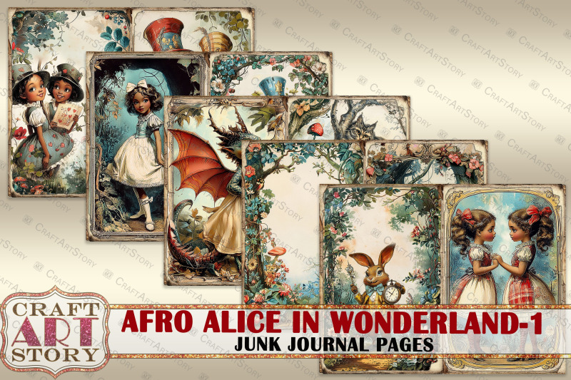 afro-alice-in-wonderland-1-junk-journal-pages-scrapbook