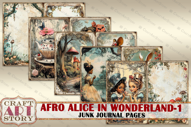 afro-alice-in-wonderland-1-junk-journal-pages-scrapbook