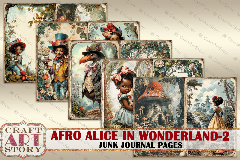 afro-alice-in-wonderland-2-junk-journal-pages-scrapbook