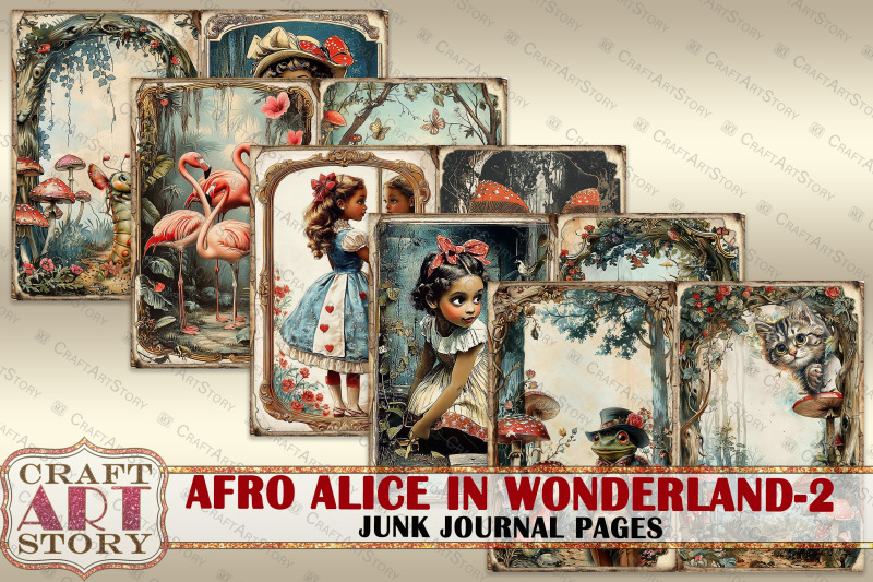 afro-alice-in-wonderland-2-junk-journal-pages-scrapbook