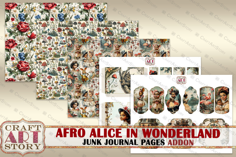 afro-alice-in-wonderland-junk-journal-pages-addon-scrapbook