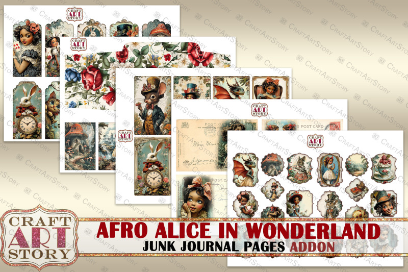 afro-alice-in-wonderland-junk-journal-pages-addon-scrapbook