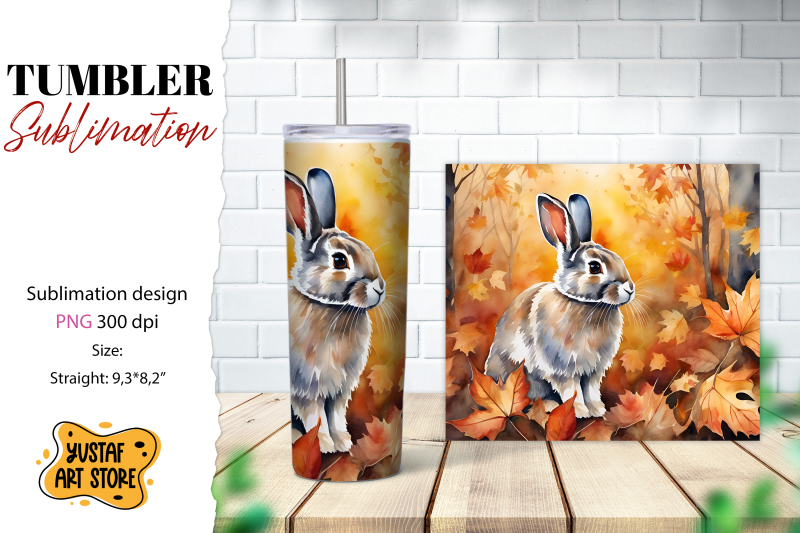 fall-tumbler-wrap-fall-bunny-sublimation-design-forest-bunny