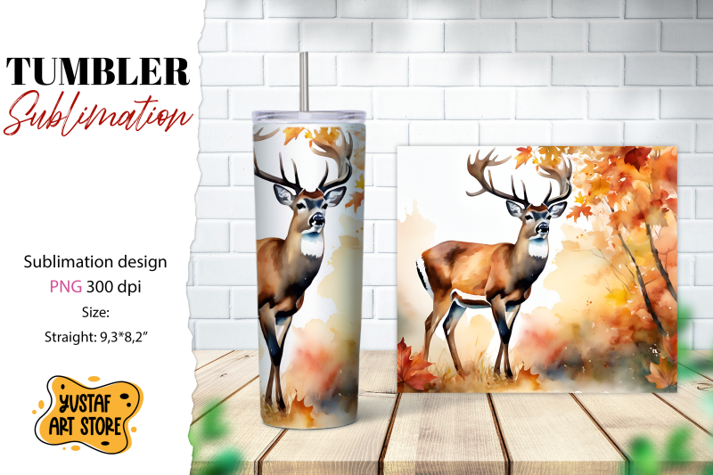 fall-tumbler-wrap-fall-deer-sublimation-design-forest-deer