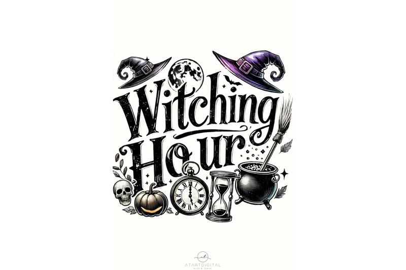 witching-hour-retro-halloween-png-for-printable-art-and-t-shirt-desig