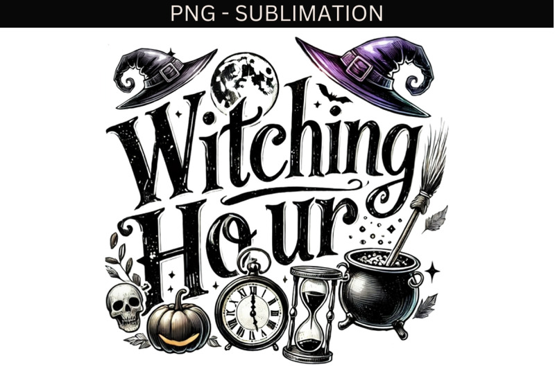 witching-hour-retro-halloween-png-for-printable-art-and-t-shirt-desig