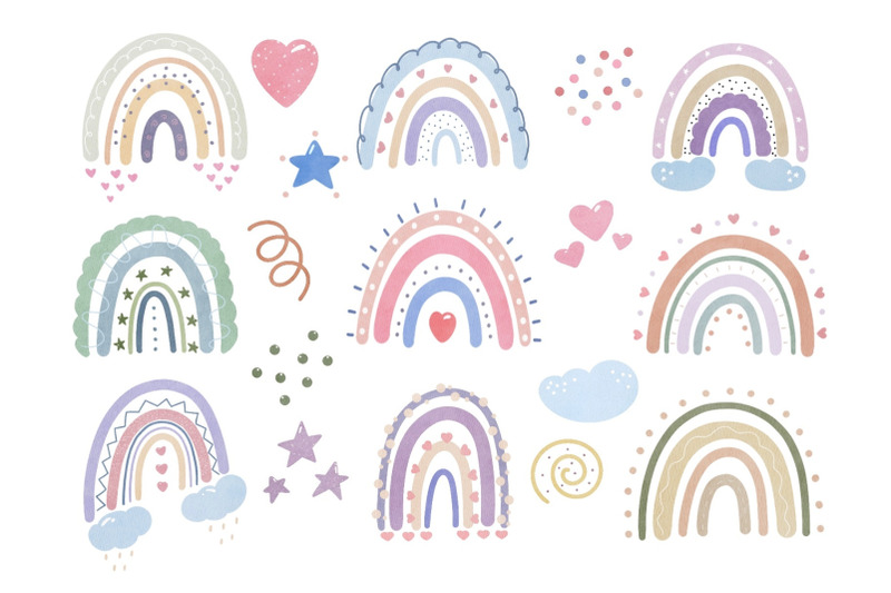 watercolor-boho-rainbow-clipart-rainbow-patterns-png