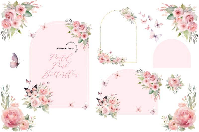 pastel-pink-wildflowers-butterflies-clipart-pink-butterfly-clipart