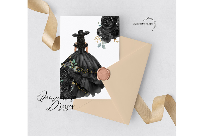 black-princess-charro-boots-clipart-quinceaera-flowers