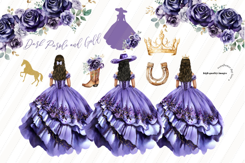 dark-purple-princess-gold-crown-charro-boots-clipart