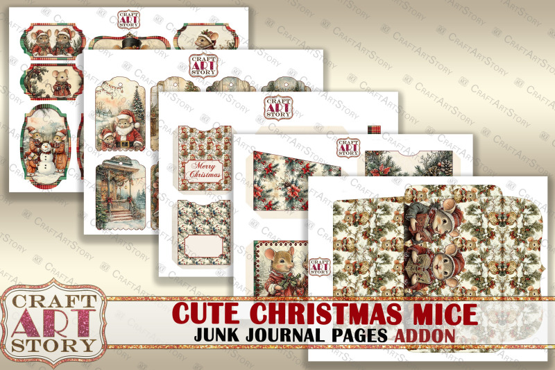 cute-christmas-mice-addon-junk-journal-kit-mouse-collage