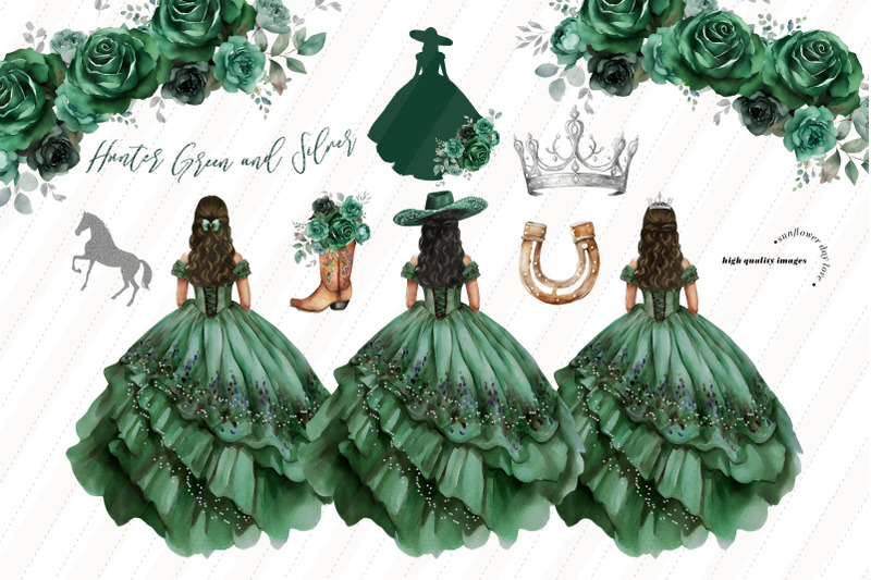 hunter-green-princess-silver-crown-charro-boots-clipart