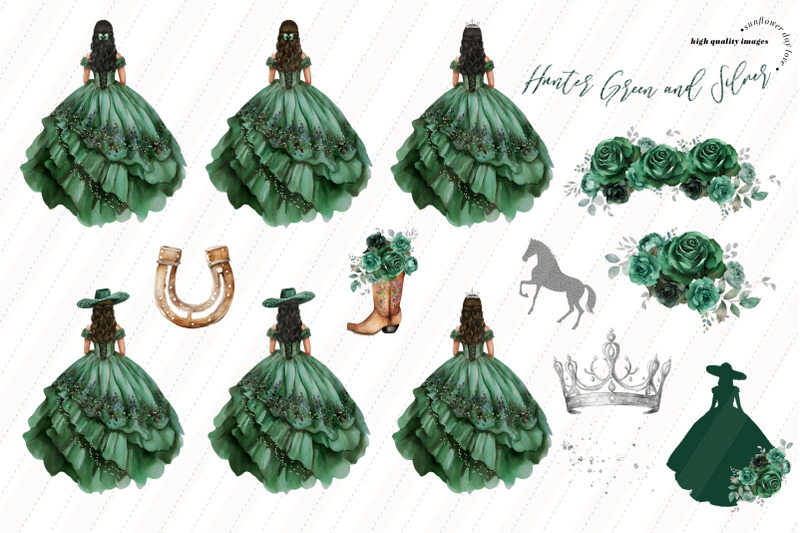 hunter-green-princess-silver-crown-charro-boots-clipart