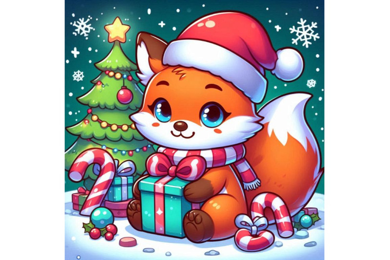 a-cartoon-fox-with-a-christmas-gift