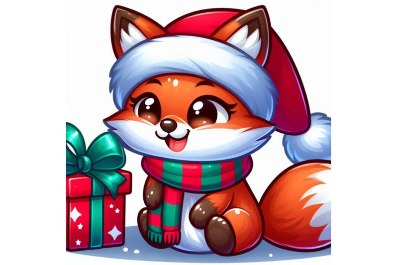 a-cartoon-fox-with-a-christmas-gift