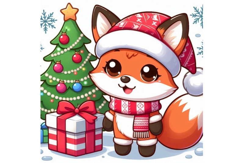 a-cartoon-fox-with-a-christmas-gift