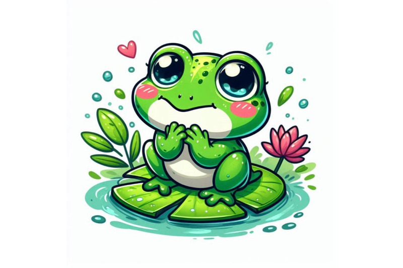 a-cartoon-frog-with-a-lily-pad