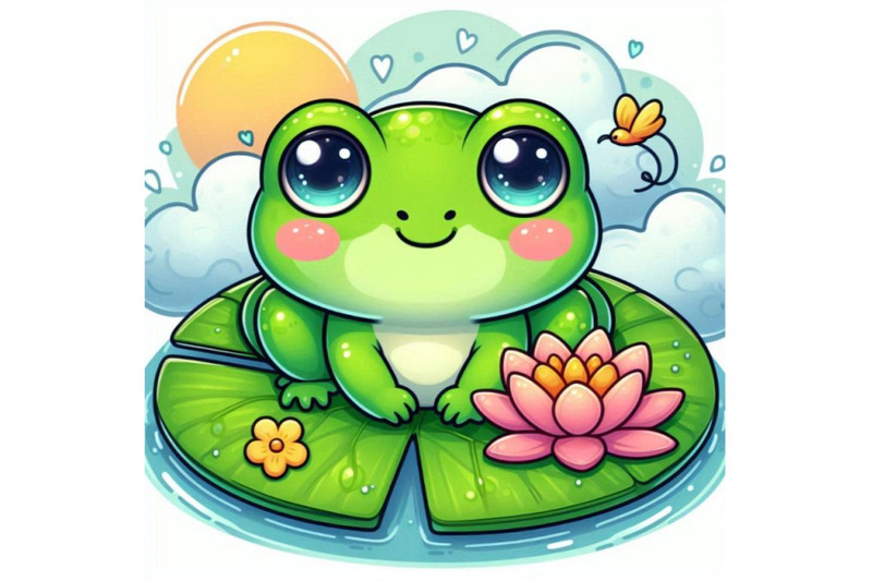 a-cartoon-frog-with-a-lily-pad