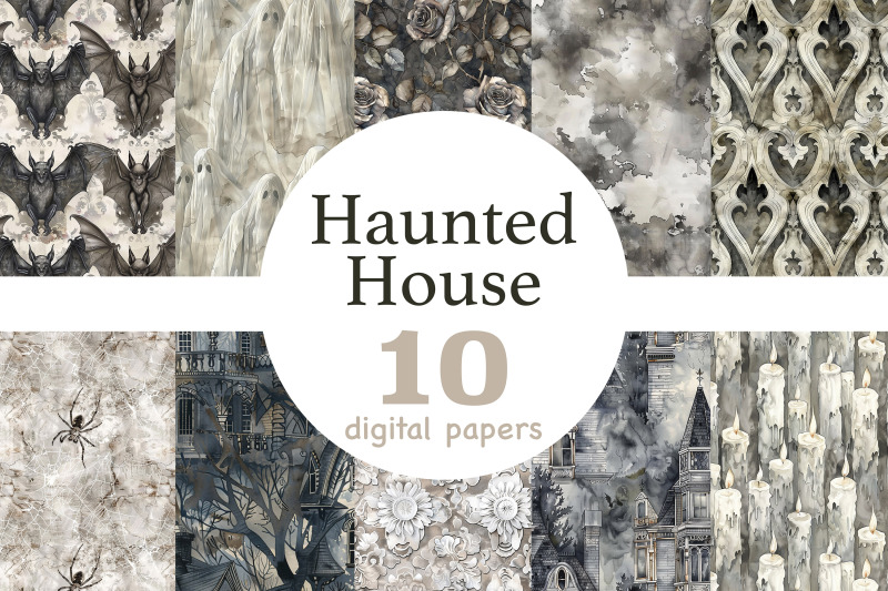 haunted-house-digital-paper-halloween-pattern-bundle