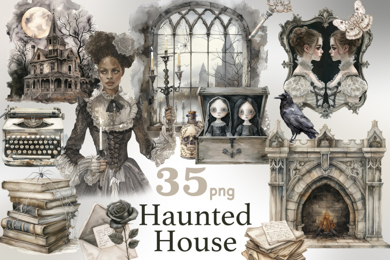 haunted-house-clipart-bundle-gothic-png-set