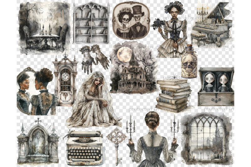 haunted-house-clipart-bundle-gothic-png-set