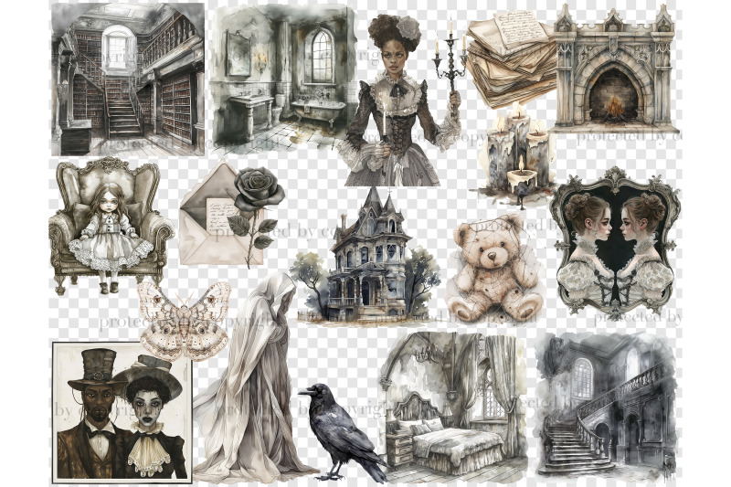 haunted-house-clipart-bundle-gothic-png-set