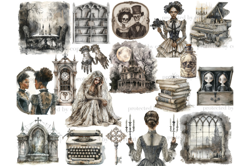 haunted-house-clipart-bundle-gothic-png-set