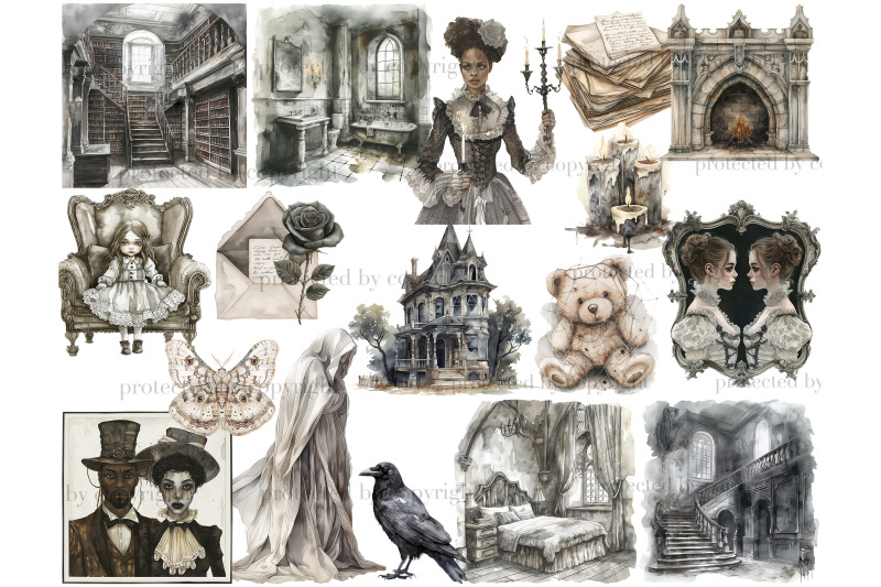 haunted-house-clipart-bundle-gothic-png-set