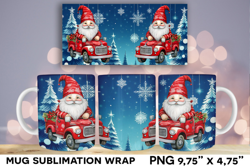 gnome-with-christmas-truck-nbsp-mug-wrap-sublimation-design