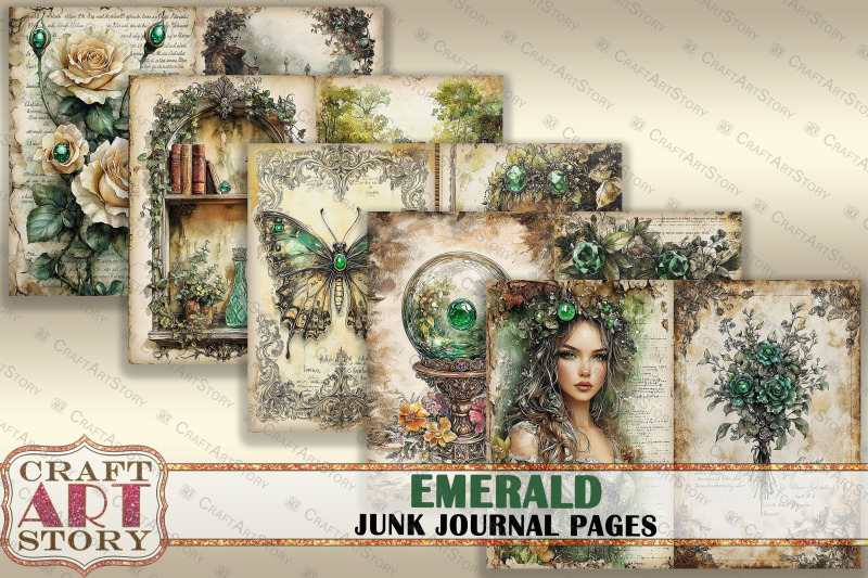 romantic-emerald-junk-journal-pages-fairy-emerald-scrapbook