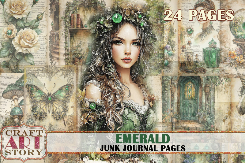 romantic-emerald-junk-journal-pages-fairy-emerald-scrapbook