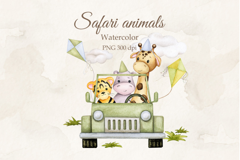 safari-animals-travel-by-car-watercolor-sublimation