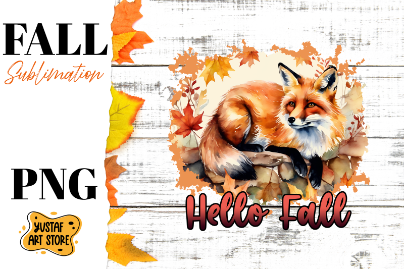 hello-fall-sublimation-design-fall-fox-in-forest