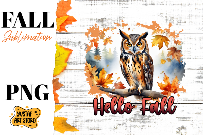 hello-fall-sublimation-design-fall-owl-in-forest