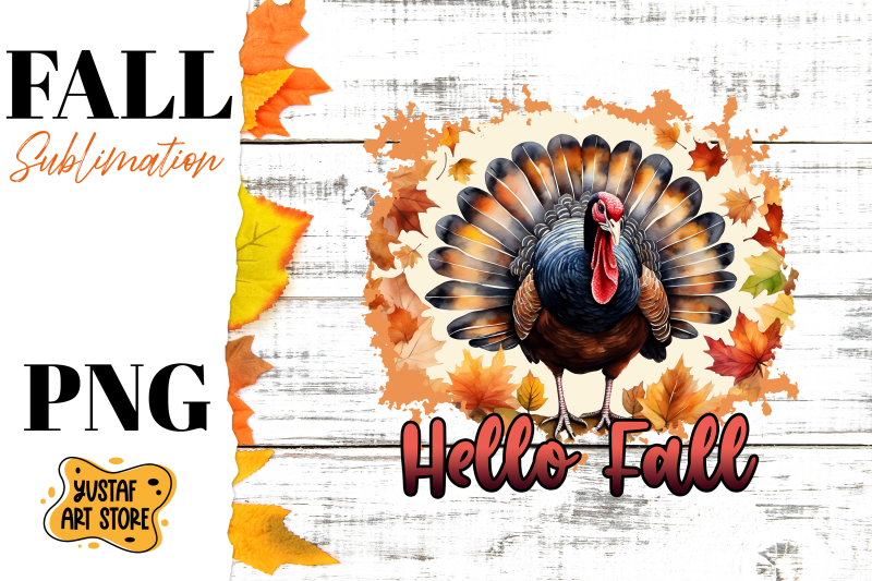 hello-fall-sublimation-design-fall-turkey-in-forest