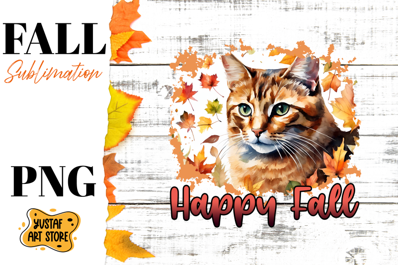 happy-fall-sublimation-design-watercolor-cat-in-fall-leaves