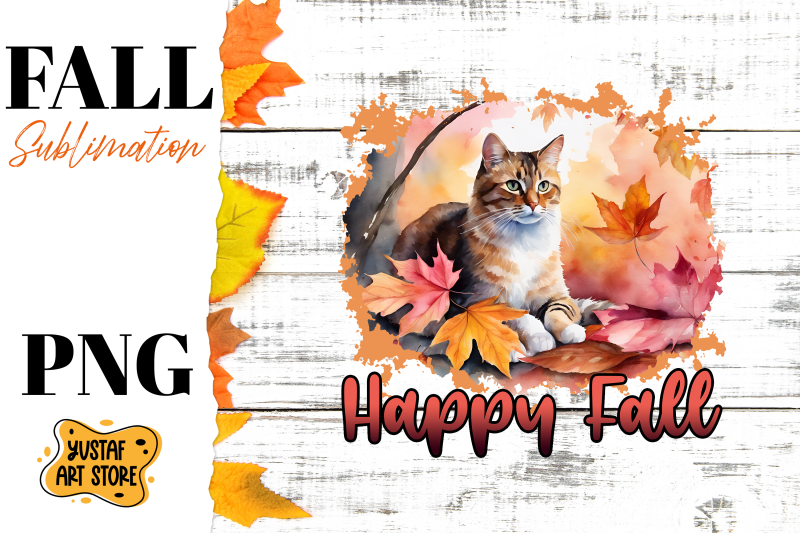 happy-fall-sublimation-design-watercolor-cat-in-fall-leaves