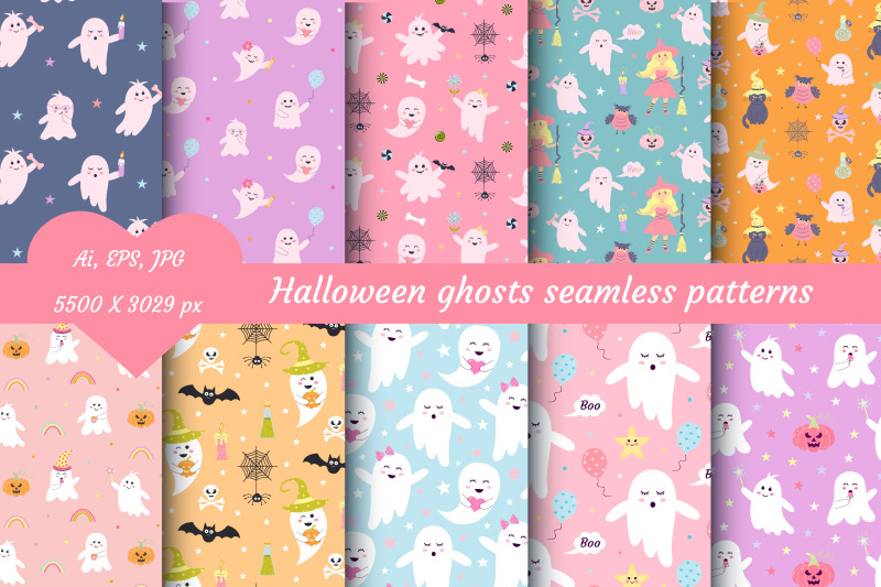 halloween-ghosts-seamless-patterns