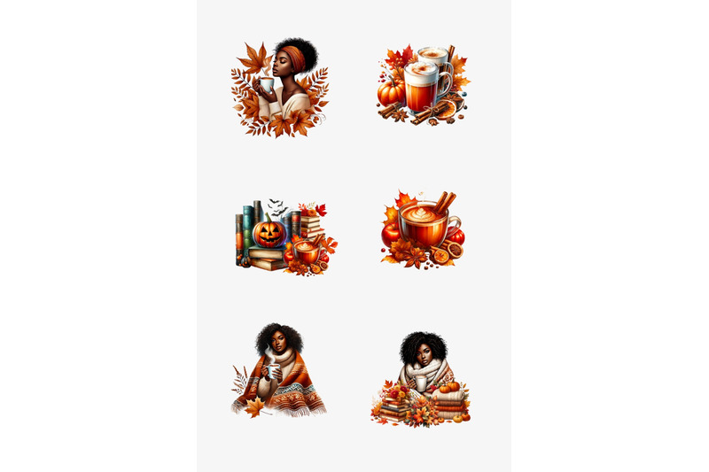 autumn-black-woman-reading-clip-art-bundle-pumpkin-decor-amp-bookish-st