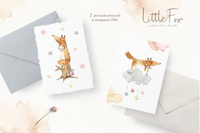 little-fox-watercolor-clipart-png