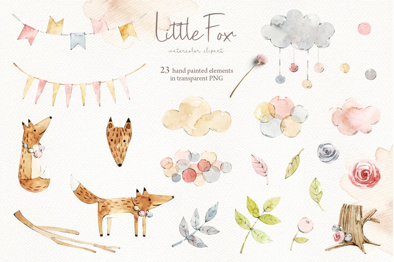 little-fox-watercolor-clipart-png