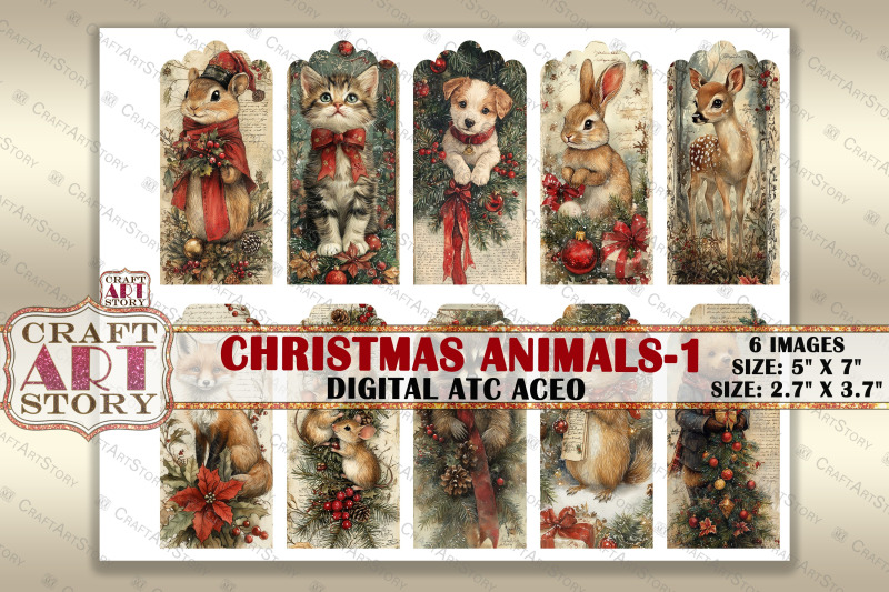 vintage-christmas-animals-1-picture-collage-cards-atc-bonus