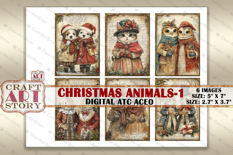 vintage-christmas-animals-1-picture-collage-cards-atc-bonus