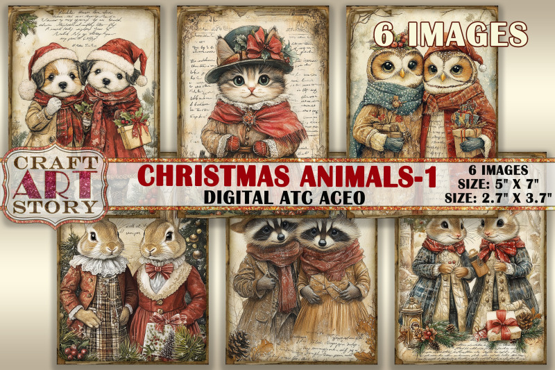 vintage-christmas-animals-1-picture-collage-cards-atc-bonus