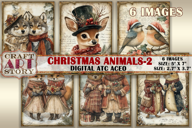 vintage-christmas-animals-2-picture-collage-cards-atc-bonus