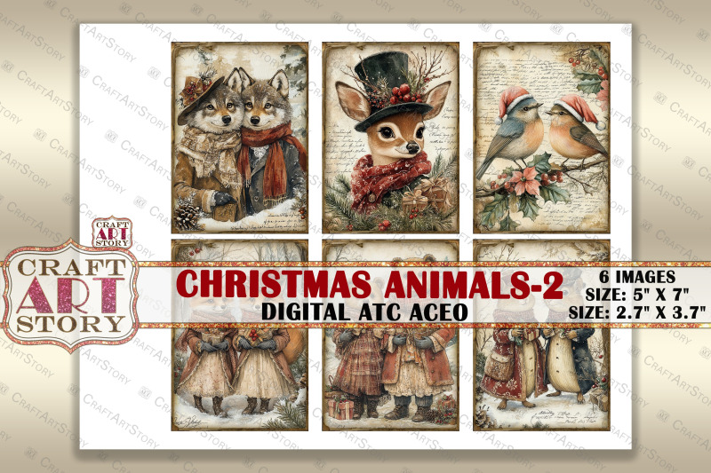 vintage-christmas-animals-2-picture-collage-cards-atc-bonus